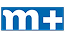 Logo m+ : Identité Visuelle Moderne en Bleu et Blanc Logo m+ blanc avec un signe plus sur un rectangle de fond bleu.