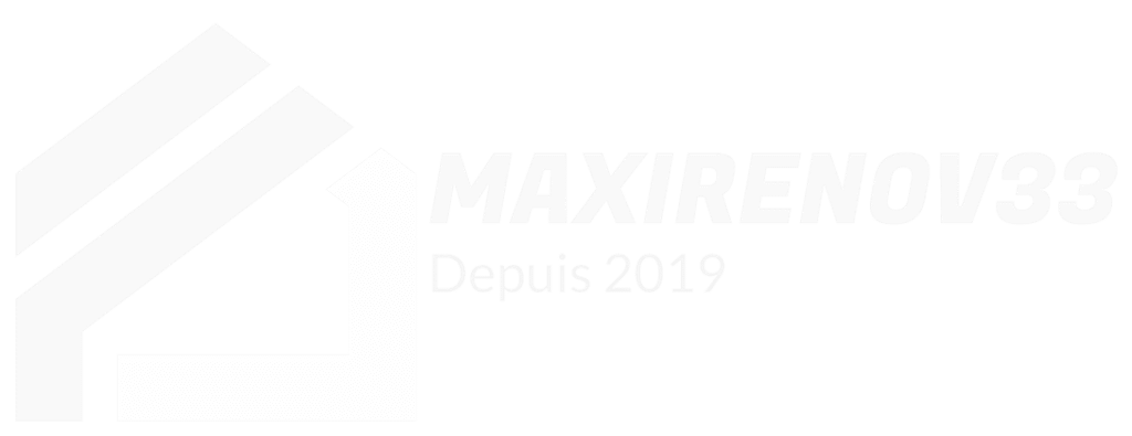 MAXIRENOV33 : Expert en Rénovation en Gironde depuis 2019 Logo blanc MAXIRENOV33 avec icône de maison stylisée et texte Depuis 2019, spécialisé en rénovation en Gironde.